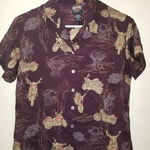 Harley Davidson Silk Short  Sleeve Blouse Size S